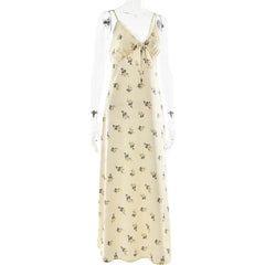 Beige floral dress on a mannequin