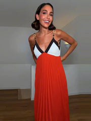 Colorblock Chain Strap Maxi Dress