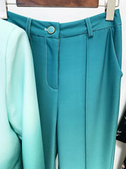 Gradient Ombre Blazer Flare Pants Suit