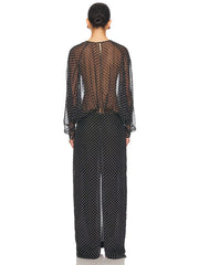 Black Dot Long Sleeve See-Through Maxi Dress