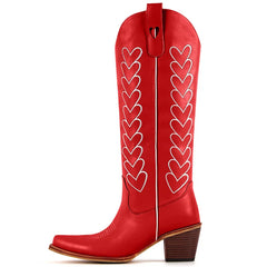 Heart Embroidery Pointed Toe Western Boots