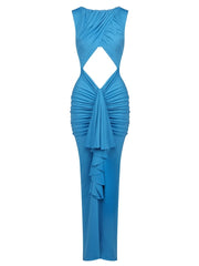 Blue evening gown with cut-out design