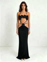 Halter neck floral maxi dress front view