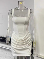 White dress on a transparent mannequin - ruched detailing