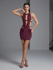 Embellished Halter Neck Cut Out Mini Dress