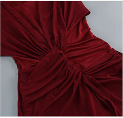 Draped V-Neck Pleated Irregular Cutout Maxi Dress