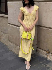 Ruffled Sleeve Knit Maxi Dress