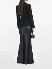 Black Tweed Short Blazer & Satin Mermaid Skirt Set