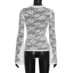 Lace Flare Sleeve Sheer Long Sleeve Top