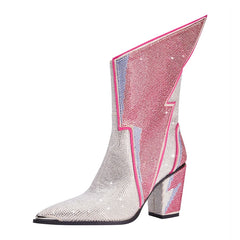 Lightning Crystal Embellished Pointed Toe Boots