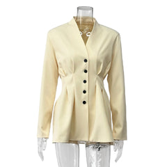Beige blazer on a mannequin with a white background