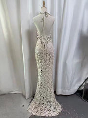 White Cowl Neck Lace Maxi Dress