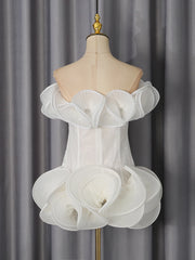 White Lace Corset 3d Ruffle Hem Slash Neck Mini Dress