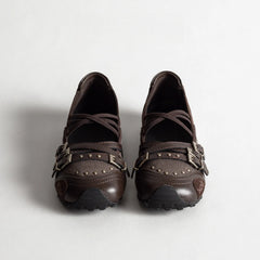 Double Buckle Strappy Mesh Ballet Flats