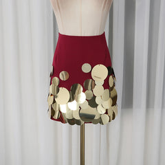 Round Sequins Long Sleeve Shirt and Mini Skirt Set