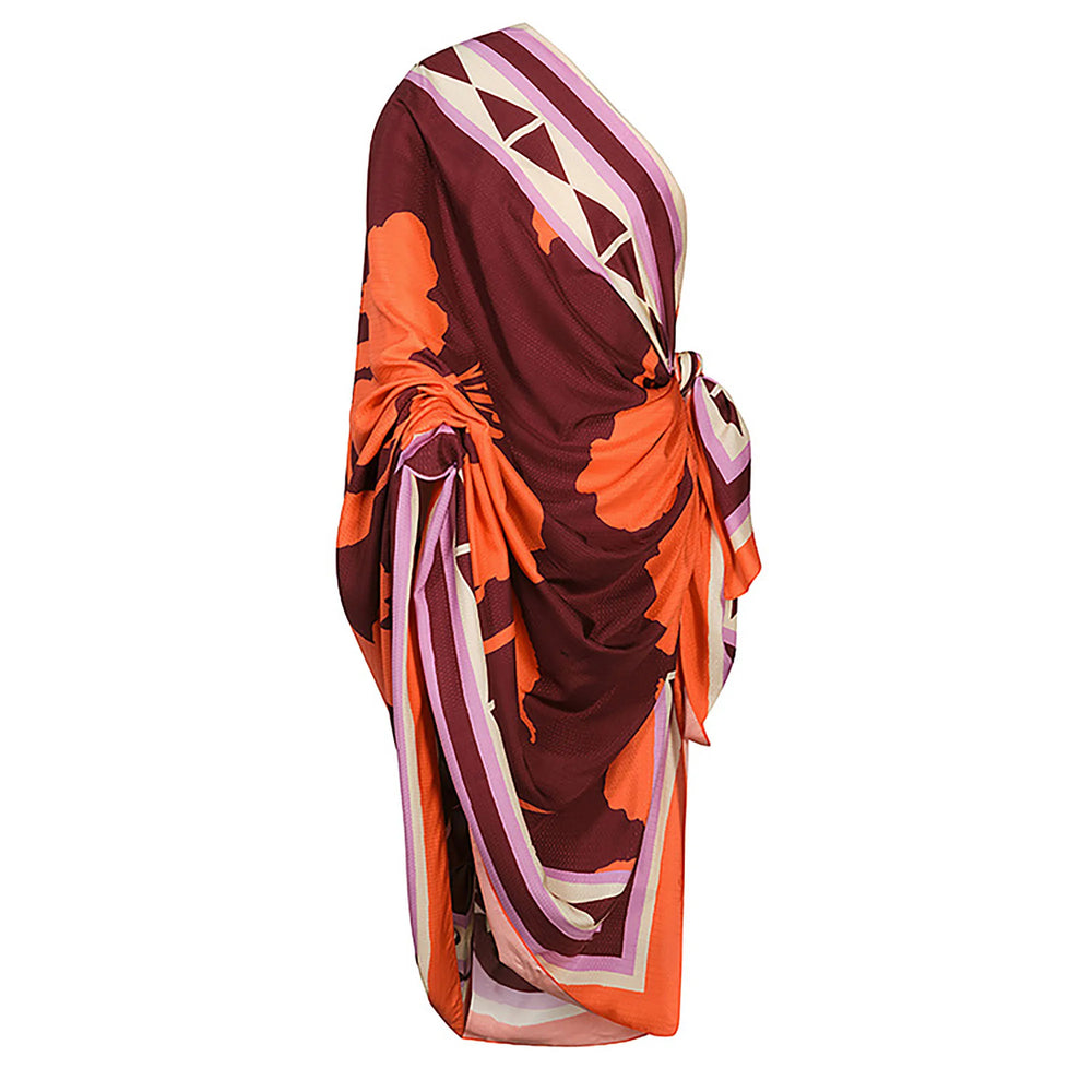 One-shoulder swimsuit set with geometric pattern