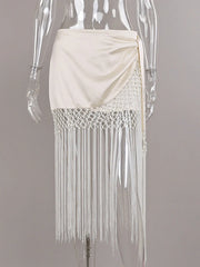 Tassel Fringe Satin Midi Skirt