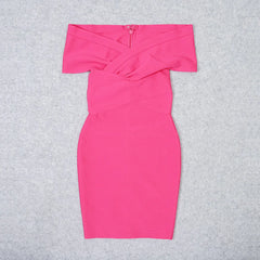 Pink off-shoulder dress on a gray background