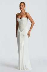 Sequin Strapless Draped Waist Evening Gown