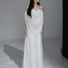 White Strapless Folds Drawstring Top