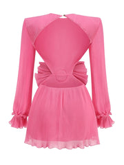 Pink Cutout Mini Dress with Sculpted Flower Detail