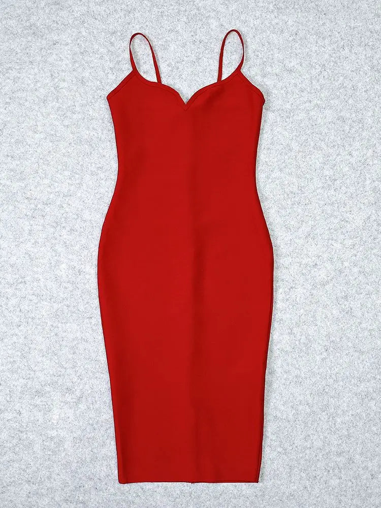 Red dress with thin straps on a light gray background