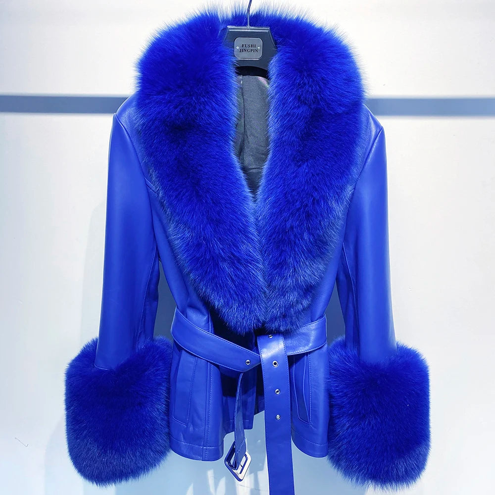 Blue coat with fur trim