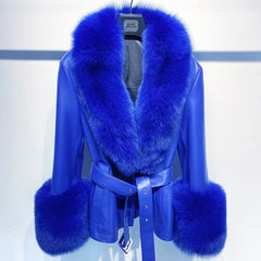 Blue coat with fur trim