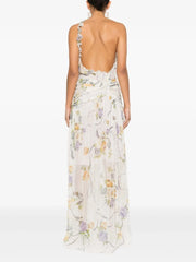 One-Shoulder Ruffled Print Asymmetrical Neckline Sleeveless Ankle-Length Dress