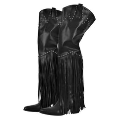 Fringed Pointed Toe Heeled Boots