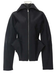 Black jacket on a mannequin against a white background