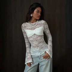 White lace flare sleeve top