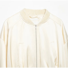 Cropped Ribbed Hem Bomber Jacket