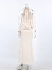 Halter Neck Folds Waist Maxi Dress
