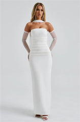 Scarf Collar Strapless Maxi Dress - Backless Bodycon Club & Party