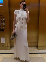 Beaded Turtleneck Sheath Evening Dress