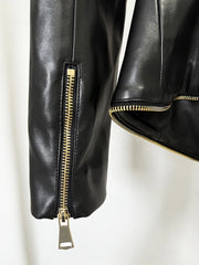 Faux Leather Gold Zipper Double Breasted Blazer