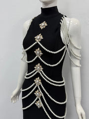 Black Pearl Embellished High Neck Maxi Dress
