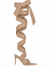 Studded Lace-Up Thigh-High Heels