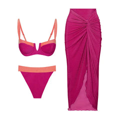 Tie-Strap V-Neck One-Piece Swimsuit with Matching Sarong Set