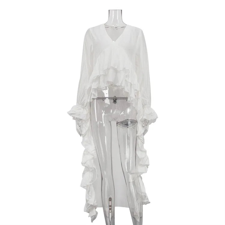 White sheer outfit on a mannequin against a white background