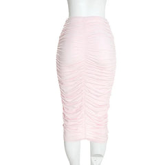 Long Sleeve Deep Neck Top and Ruched Pencil Skirt Set