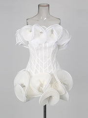 White Ruffle Off-Shoulder Mini Dress