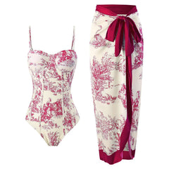 Bustier One-Piece Swimsuit and Wrap Skirt Set