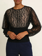 Close-up of black lace long sleeve top detail