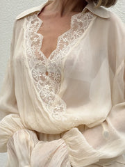 Beige Tiered Bell Sleeve Lace Up Mini Dress
