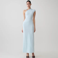 One Shoulder Cap Sleeve Maxi Dress
