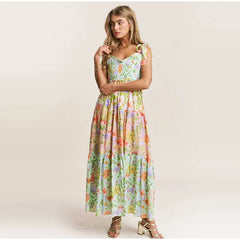 Floral Smocked Bust Tie Strap Maxi Dress