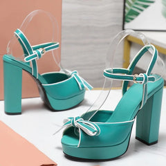 Platform Bow Strap Square Heels