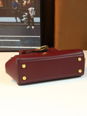 Structured Leather Top Handle Bag With Gold Hardware